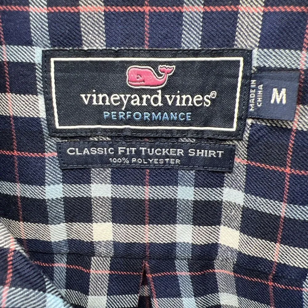 Vineyard Vines Tucker Performance Classic Fit Blue/White Check Button-Down M EUC